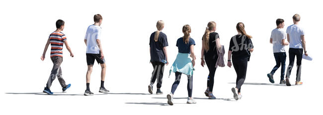 cut out group of children walking on a summer day