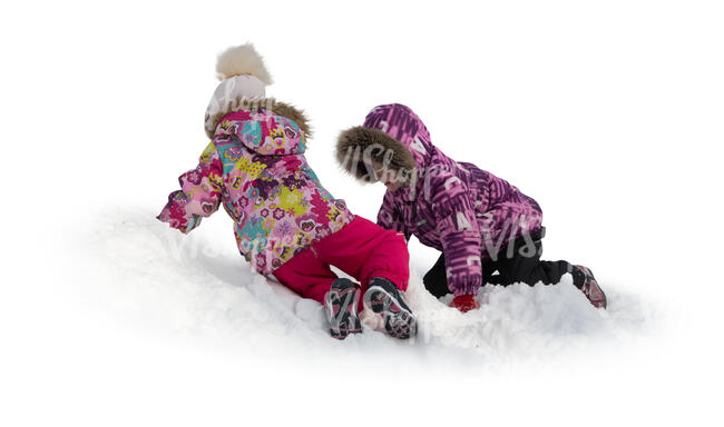 two cut out children playing in the snow