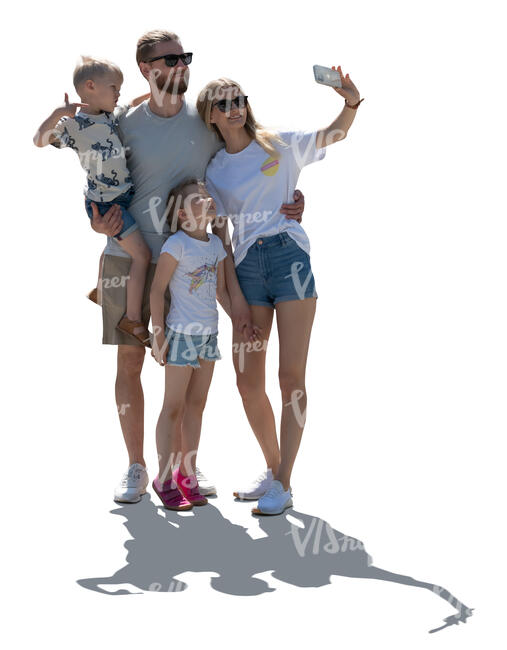 cut out backlit family with kids taking a selfie