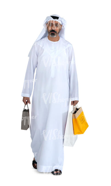 cut out arab man with shopping bags walking