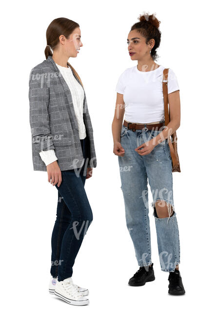 two cut out women standing anad talking