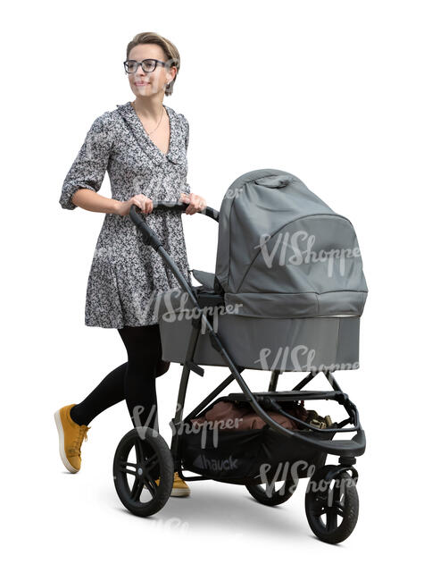 cut out woman with a baby carriage walking