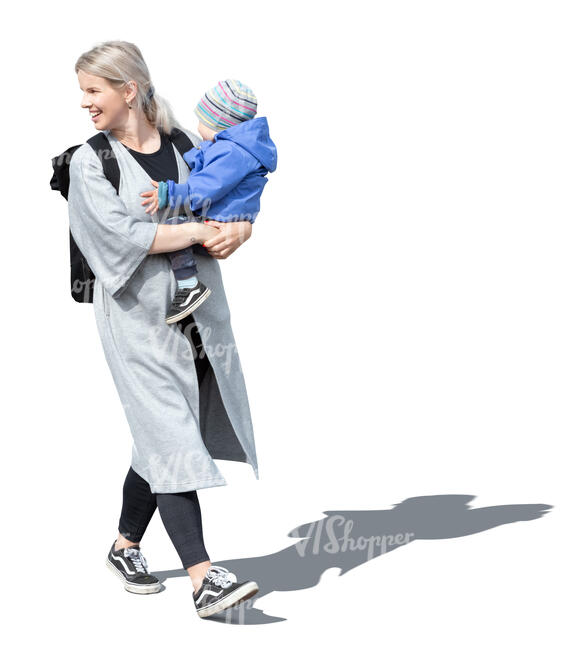 cut out woman with a baby walking