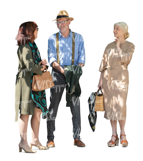 cut out group of elderly people standing in tree shade