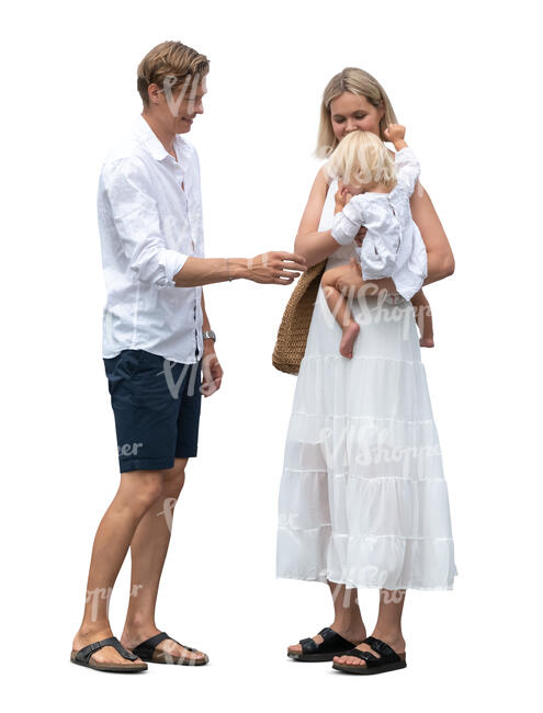 cut out family with a baby in summer standing together