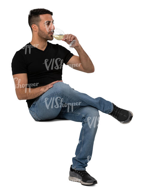 cut out man sitting and drinking wine