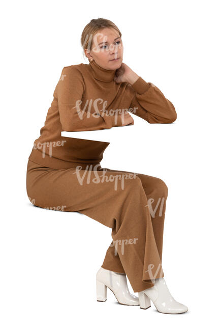 cut out woman sitting at a table