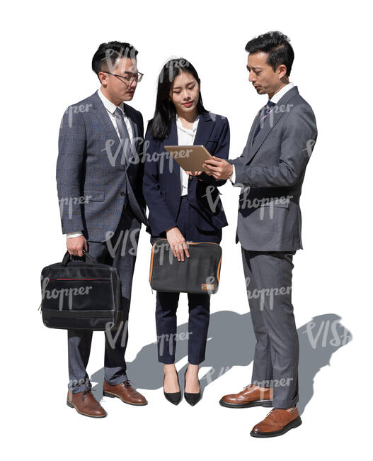 cut out group of asian businesspeople standing and dicussing