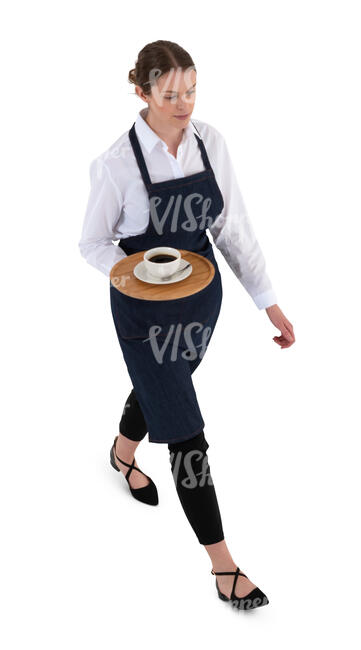 cut out waitress with a  tray walking seen from above