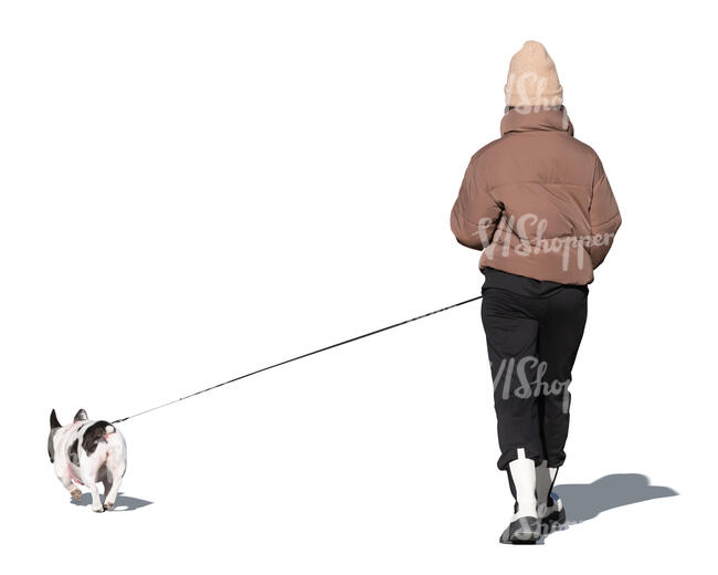 cut out woman walking a dog in autumn