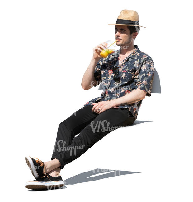 cut out man relaxing and drinking juice