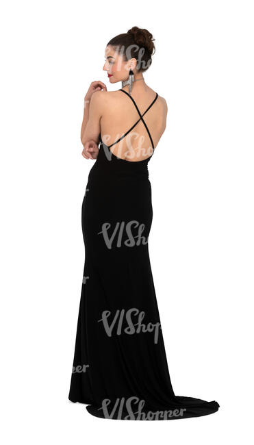 cut out woman in a long black evening dress standing