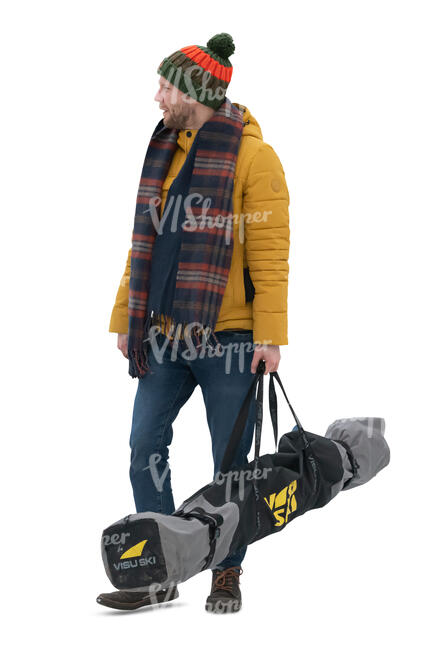 cut out man carrying a ski bag standing