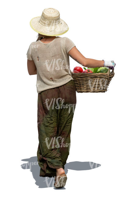cut out woman carrying a basket of fruits and vegetables