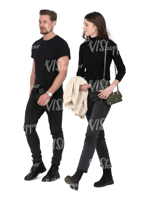 cut out man and woman walking