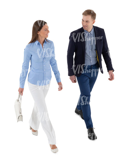 cut out man and woman walking seen from above