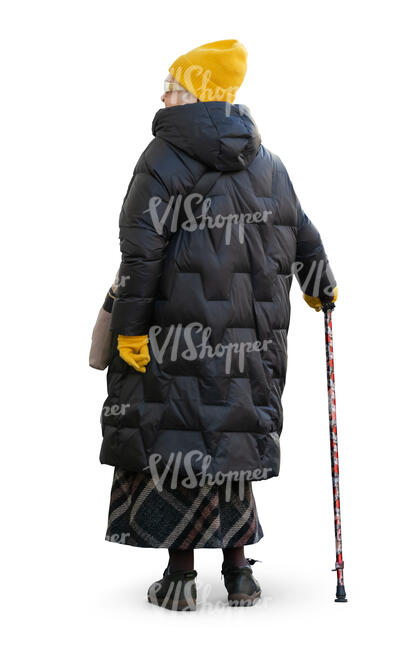 cut out old woman with a walking stick standing