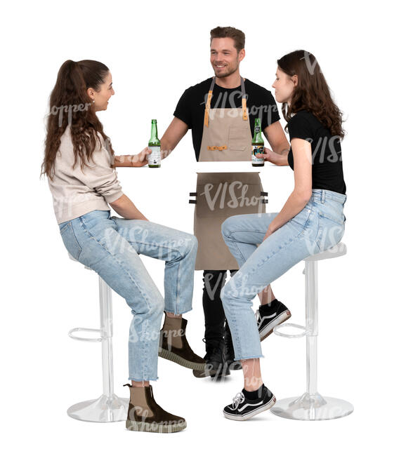 cut out women sitting in a bar and talking to a barman