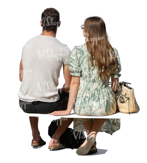 cut out man and woman sitting outside