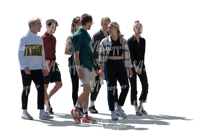cut out backlight group of young people walking