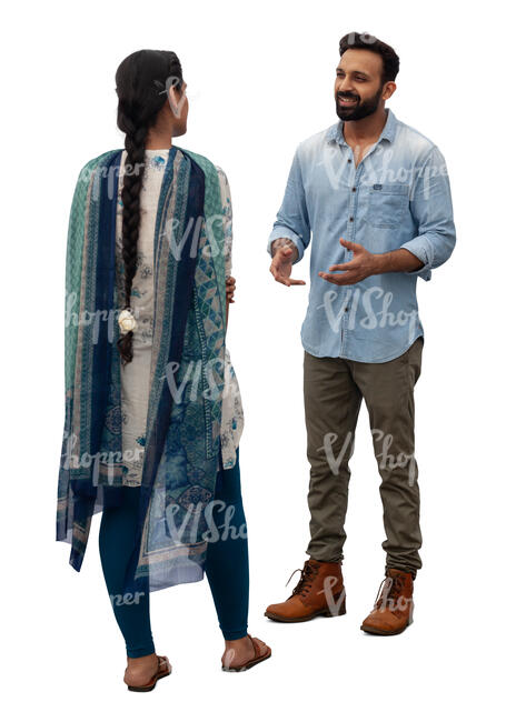 cut out indian man and woman standing and talking