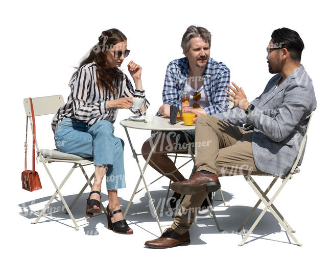 cut out group of three people hanging in a cafe