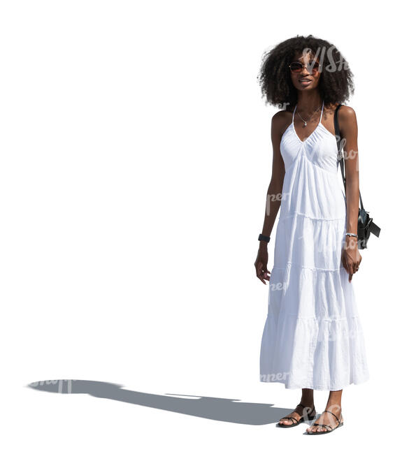 cut out woman in a white summer dress standing