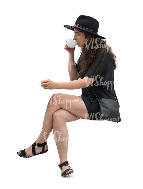 cut out woman sitting and drinking coffee