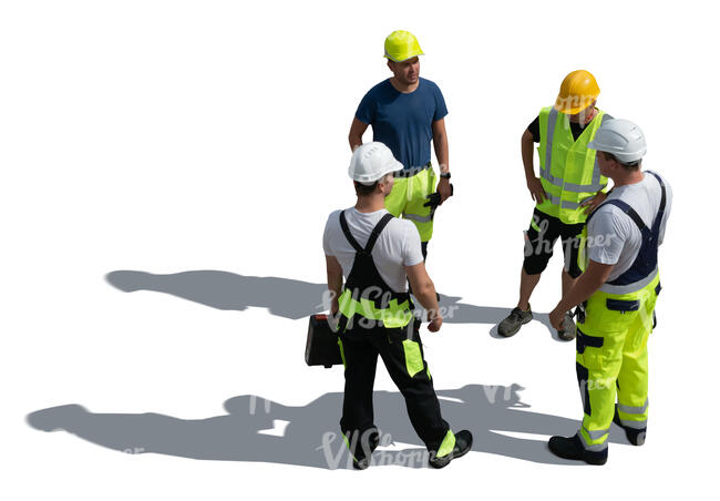 cut out group of workmen standing seen from above