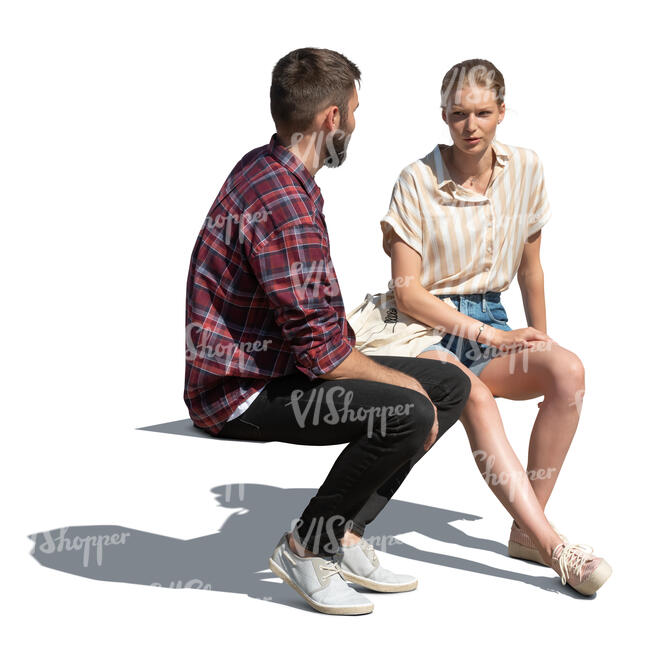 cut out man and woman sitting and talking