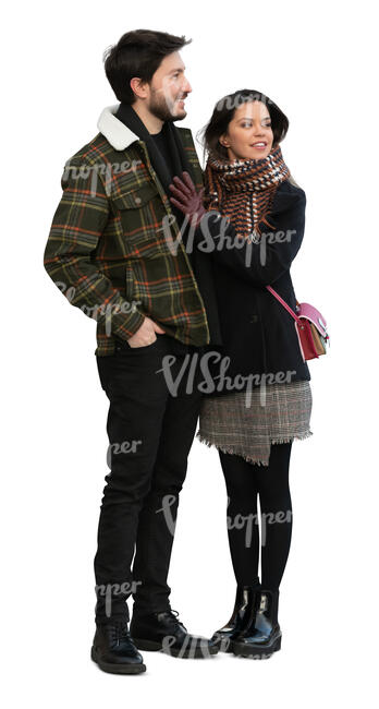 cut out couple in autumn standing and looking in one direction