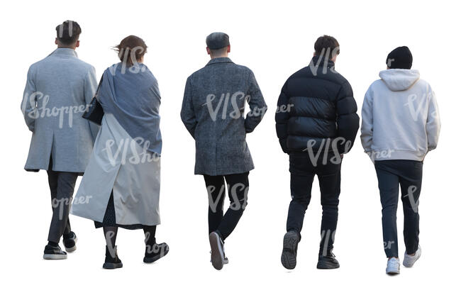 cut out group of five people walking