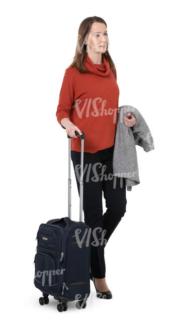 cut out woman with a suitcase walking