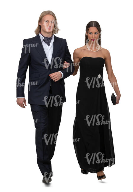 cut out elegant couple at a formal party walking arm in arm