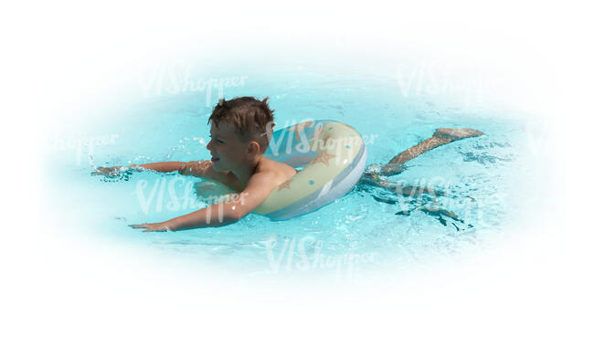 cut out boy with a swim ring swimming in the pool