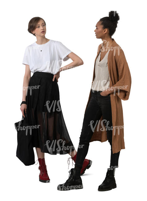 two cut out women standing and talking