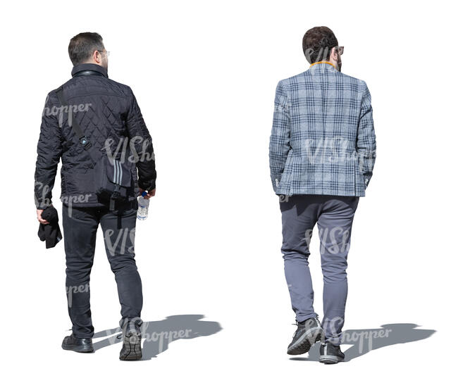 two cut out men walking on a sunny spring day