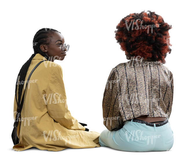 two cut out black women sitting and talking