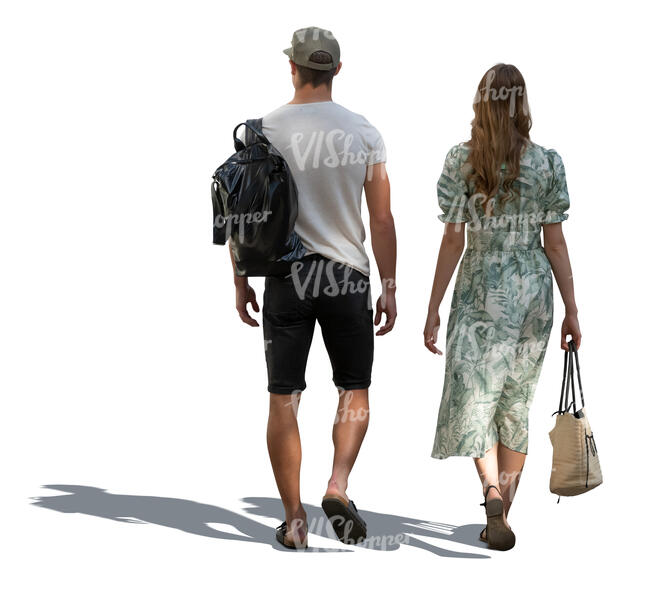 cut out man and woman walking in partial shade