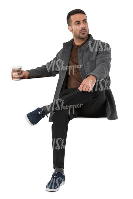 cut out man sitting and drinking coffee