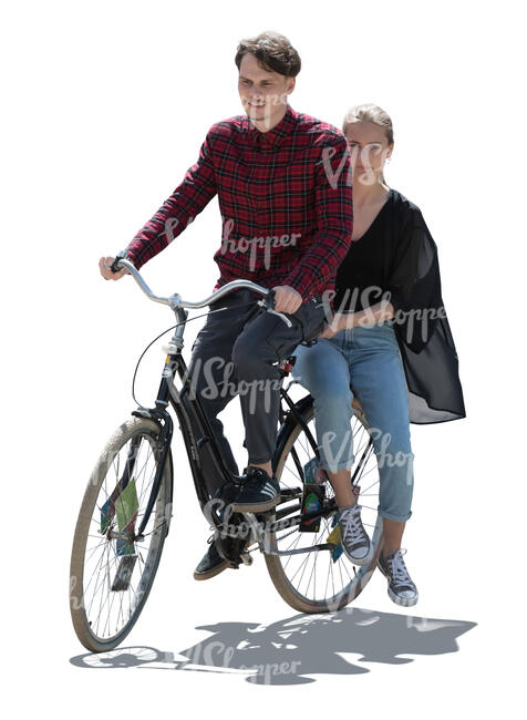 cut out backlit couple riding a bike together
