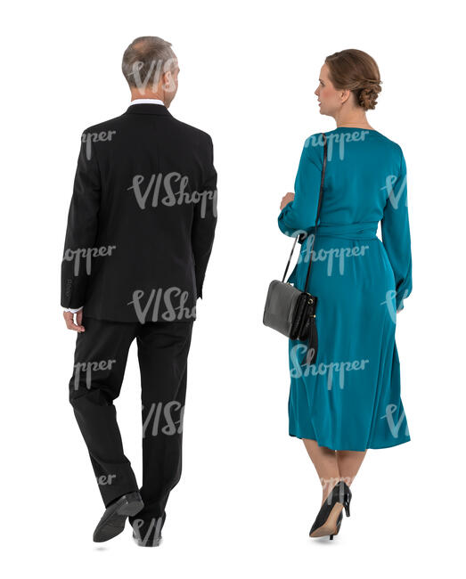 cut out man and woman in formal party clothes walking