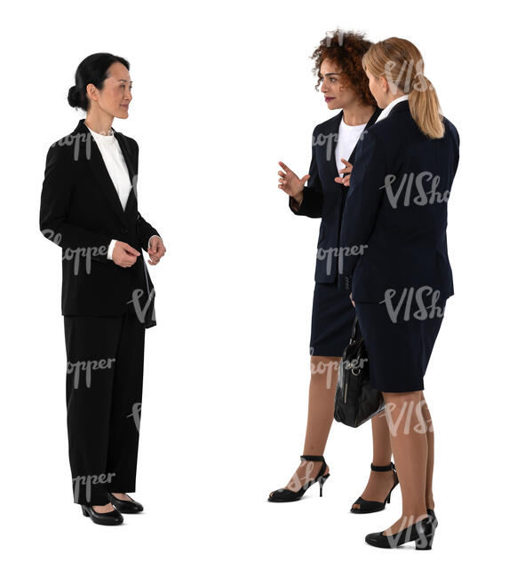 three cut out businesswomen standing and talking