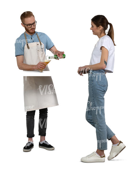 cut out barman serving beer to a woman