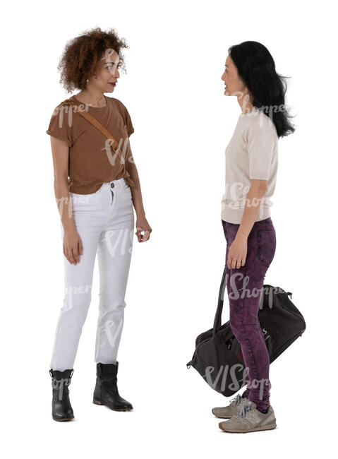 two cut out women standing and talking