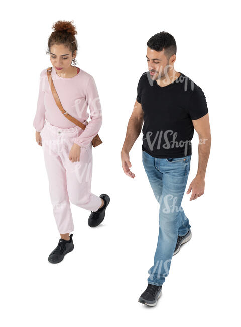 two cut out people walking seen from above