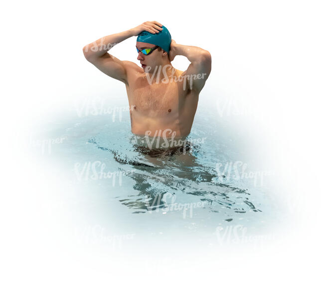 cut out swimmer standing in the pool