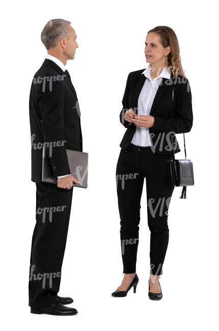 cut out businesswoman and businessman standing and talking