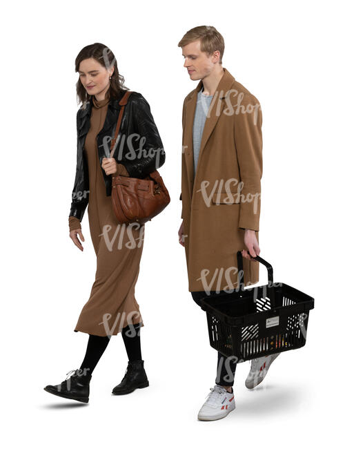 cut out man and woman shopping at the grocery store