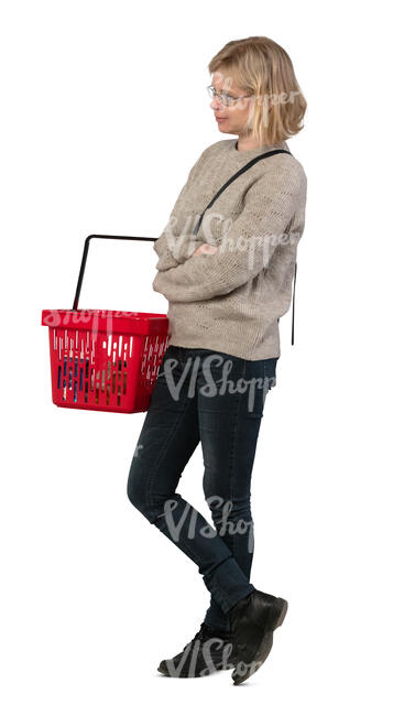 cut out woman with a shopping basket standing in the store
